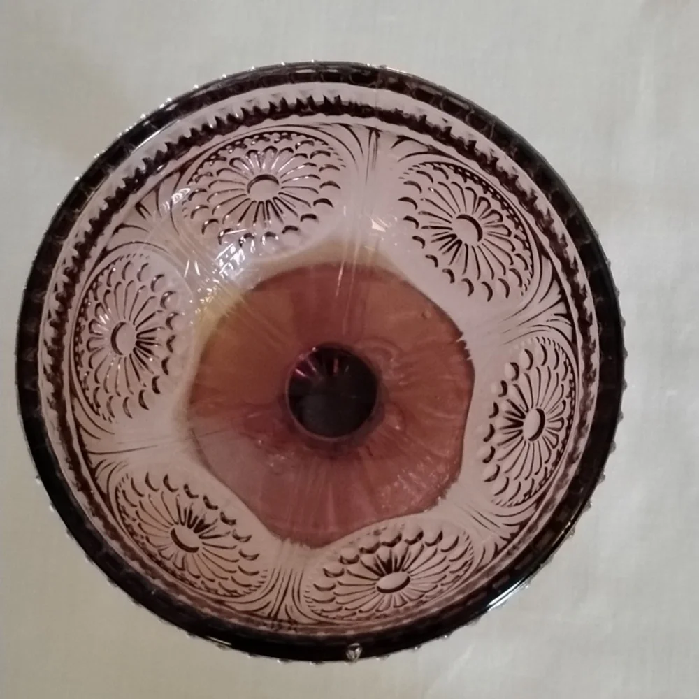 PIONEER WOMAN ADELINE PLUM FOOTED EMBOSSED GLASS DESSERT OR SUNDAE CUP - Picture 6 of 8